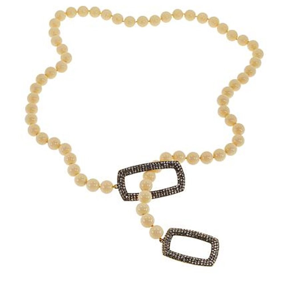 Heidi Daus Jewelry 30" Beaded Pavé Lariat Necklace GAME CHANGER Cream/Clear